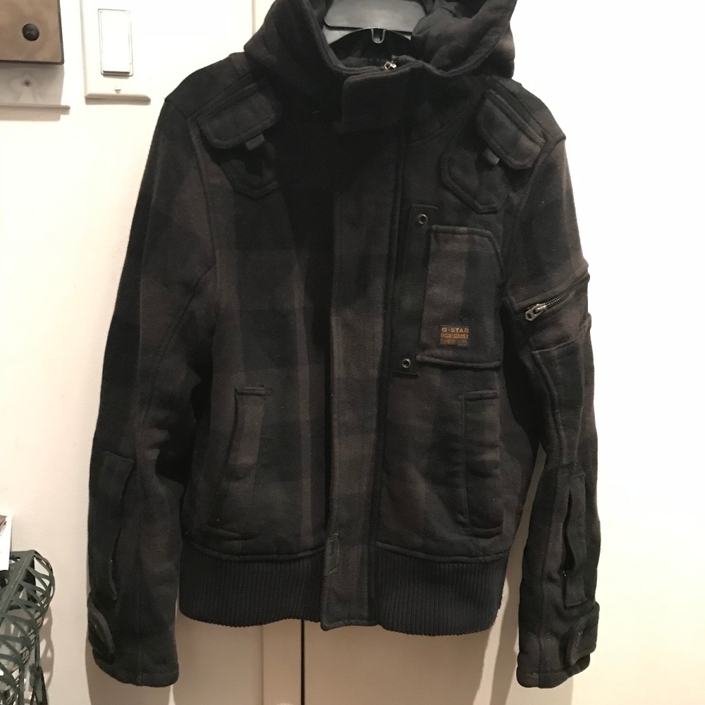 G STAR RAW Jacket Coat Plaid Wool Bomber Hood S M - Picture 3 of 9